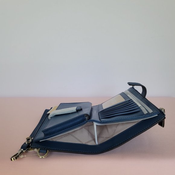 MICHAEL KORS Jet Set Double Zip Pebbled Leather Wristlet-River Blue 🎈$114.⭐ - Picture 9 of 16